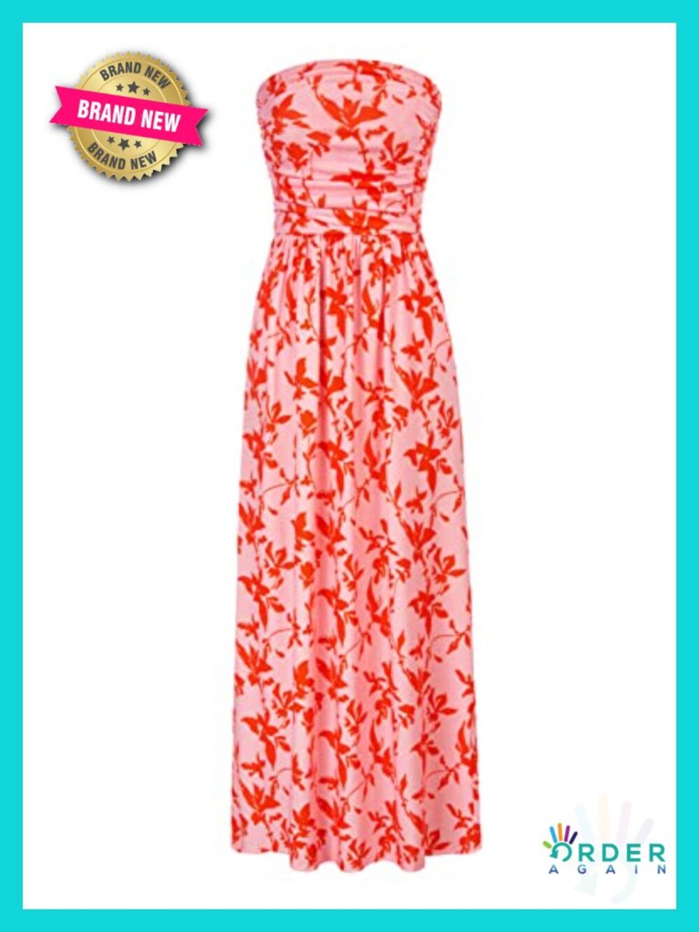 Women Strapless Ruched Maxi Dress with Pockets Casual Loose